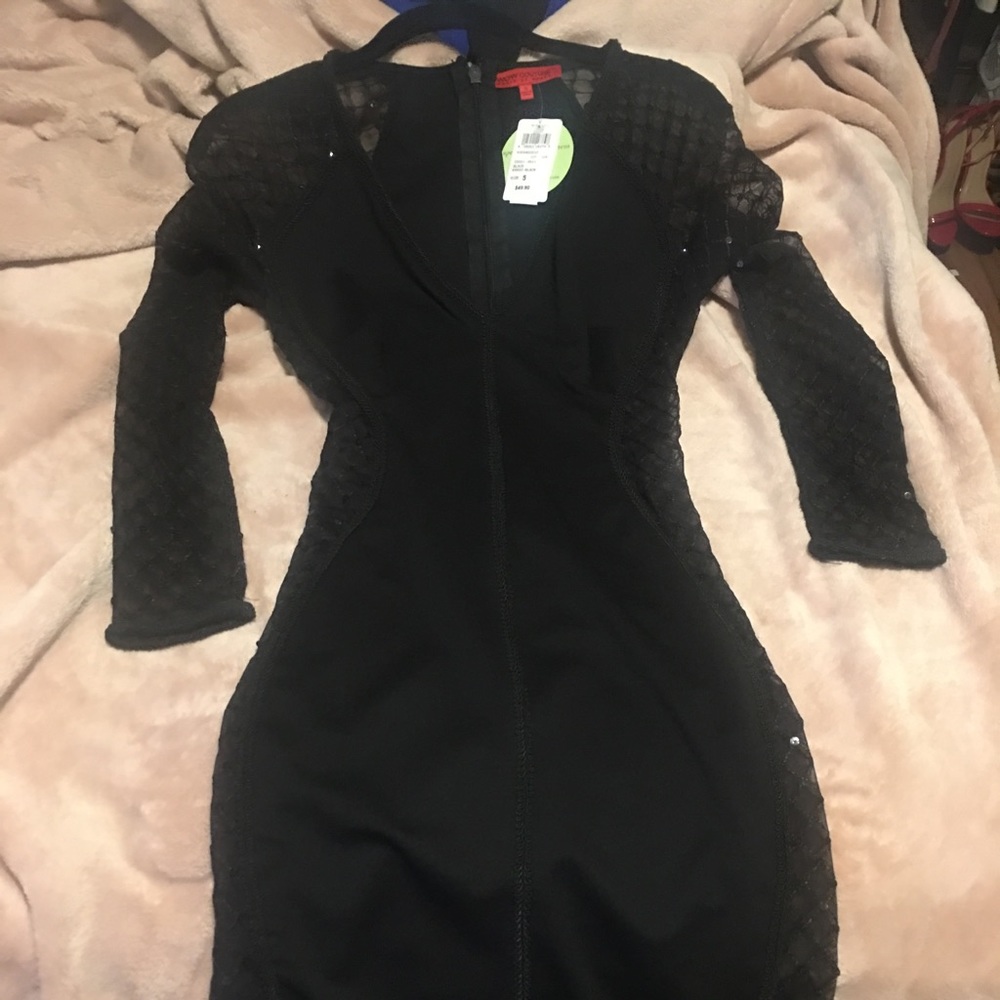Wow couture black midi  sheer side panel dress